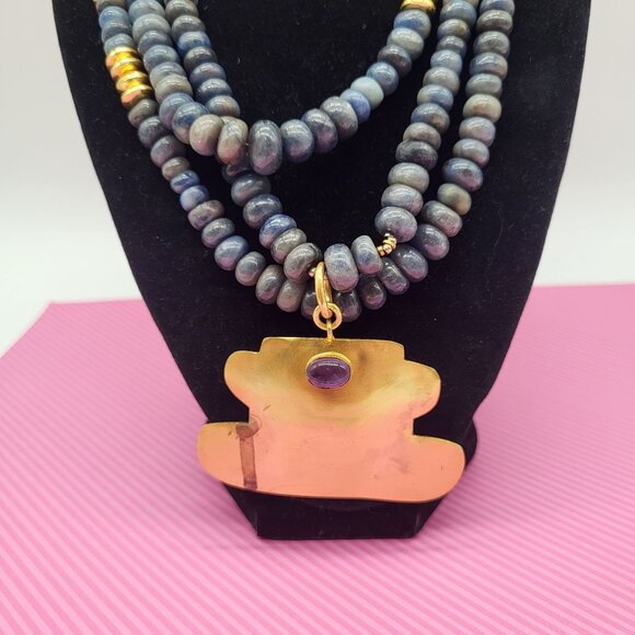 Ana Srdic S Africa Lapis Lazuli Beaded Gold Vermeil Amethyst Cabochon Necklace - Picture 2 of 14